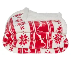 Plaid collection Noël motif cerf et edelweiss rouge blanc