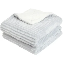 Plaid côtelé uni gris avec dos sherpa 130x160 cm