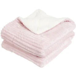 Plaid côtelé uni rose avec dos sherpa 130x160 cm