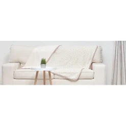 Plaid déco réversible beige rose motif losanges toucher doux