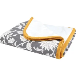 Plaid déco réversible gris blanc motif fleurs toucher doux