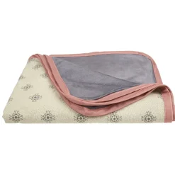 Plaid déco réversible gris bordure rose motif arabesque doux