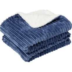 Plaid design ondulé 130x160cm bleu et blanc