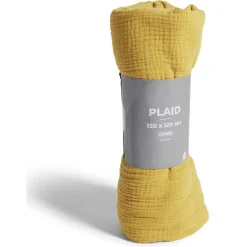 Plaid d'été gaze de coton jaune moutarde 150x120cm