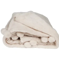 Plaid effet fourrure avec des pompons