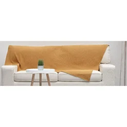 Plaid en coton nid d'abeille jaune moutarde 1 place