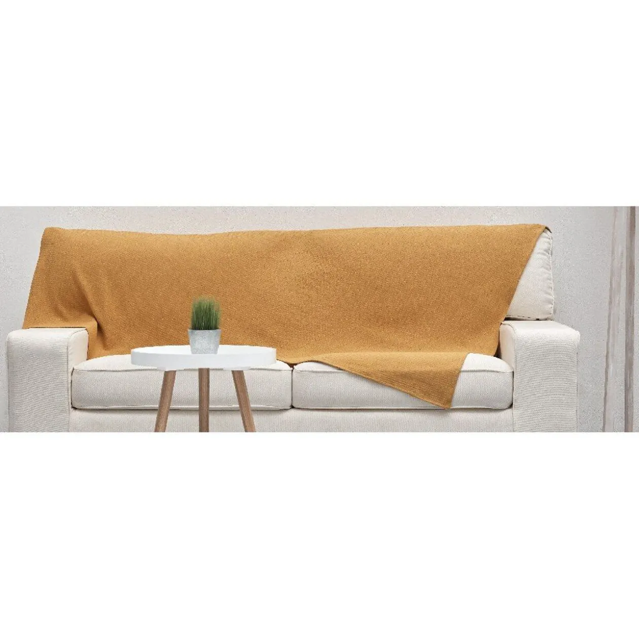 Plaid en coton nid d'abeille jaune moutarde 1 place