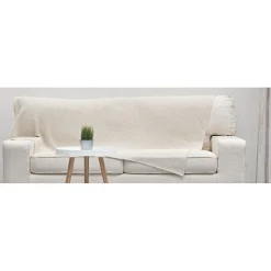 Plaid en coton nid d'abeille blanc lin 1 place