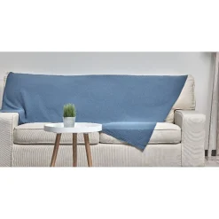 Plaid en coton uni 1 place bleu orage