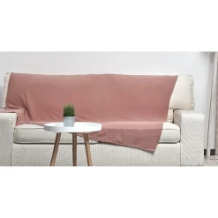 Plaid en coton uni 1 place vieux rose