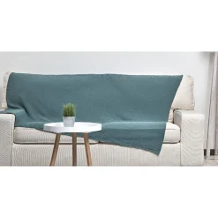 Plaid en coton uni 1 place vert d'eau