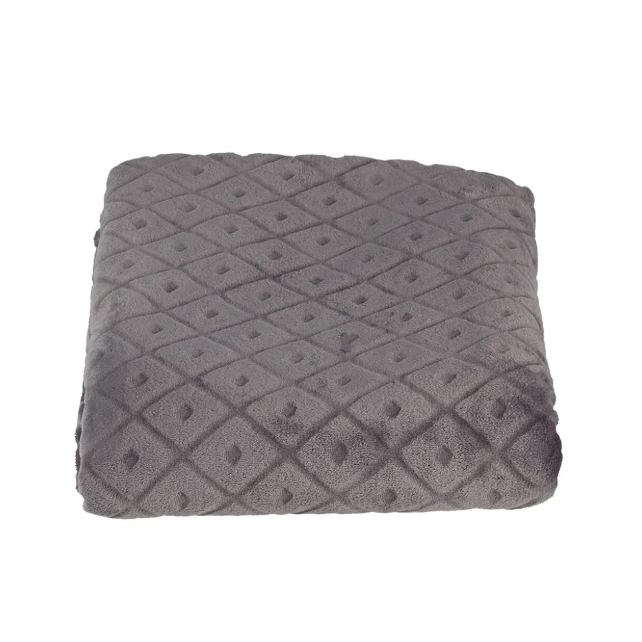 Plaid en flanelle uni gris relief losange