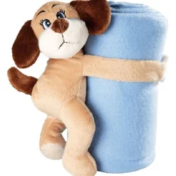 Plaid enfant bleu et peluche chien