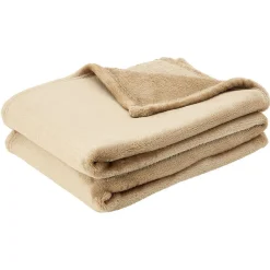 Plaid flanelle 130x170 cm taupe marron ou bordeaux