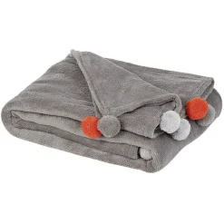 Plaid gris à pompons colorés 130 x 160 cm