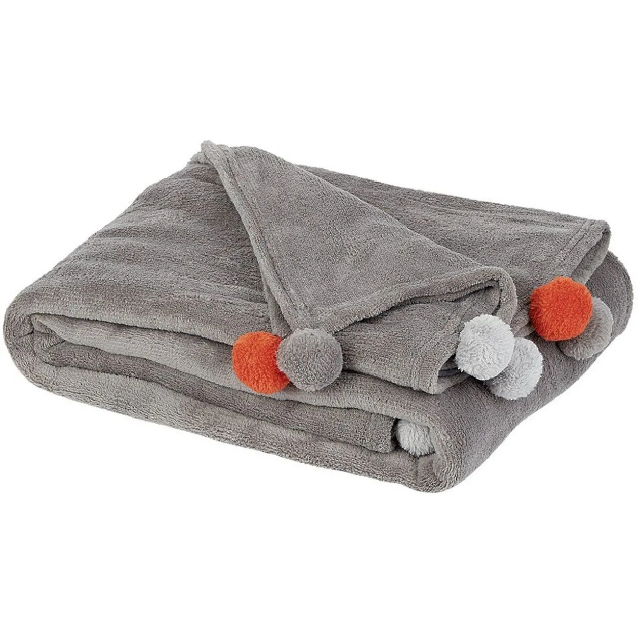 Plaid gris à pompons colorés 130 x 160 cm