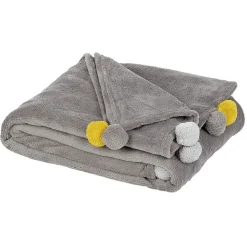 Plaid gris à pompons colorés 130 x 160 cm