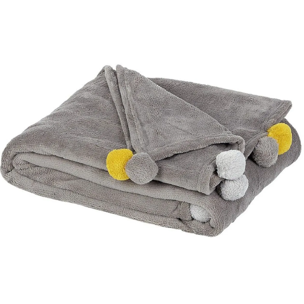 Plaid gris à pompons colorés 130 x 160 cm