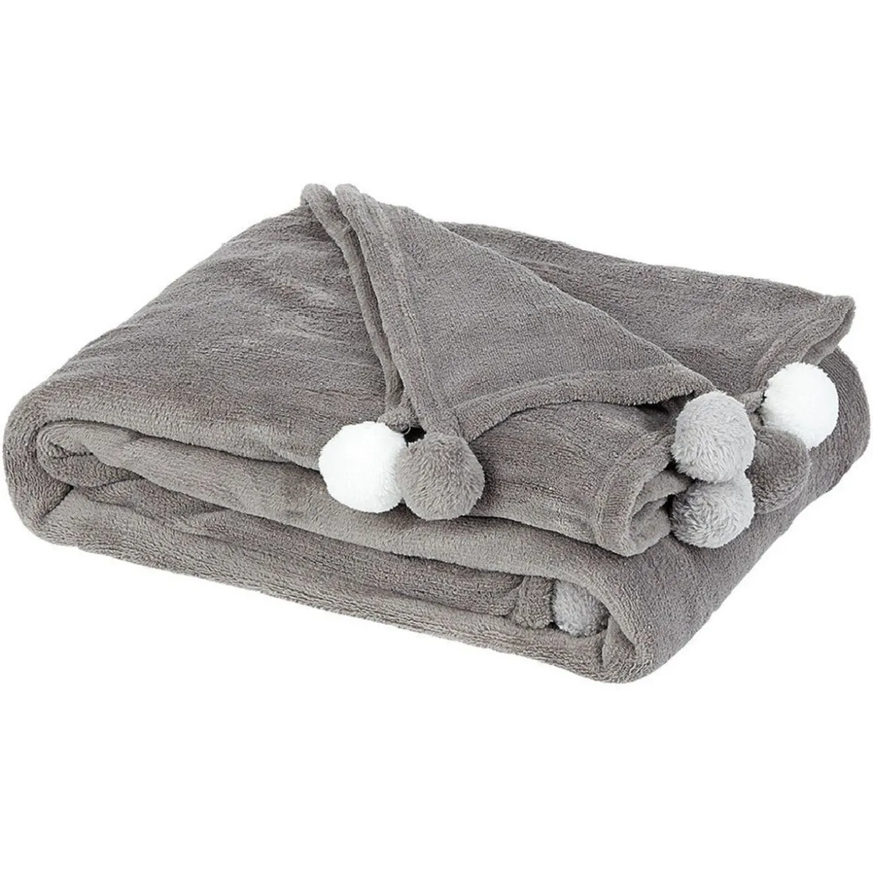 Plaid gris à pompons colorés 130 x 160 cm