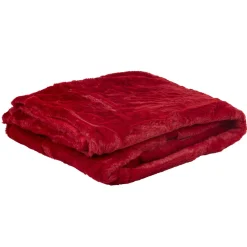 Plaid imitation fourrure uni rouge polyester 300 g/m²