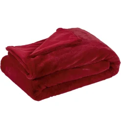 Plaid imitation fourrure uni rouge polyester 300 g/m²