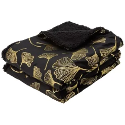 Plaid imprimé lotus doré dos sherpa