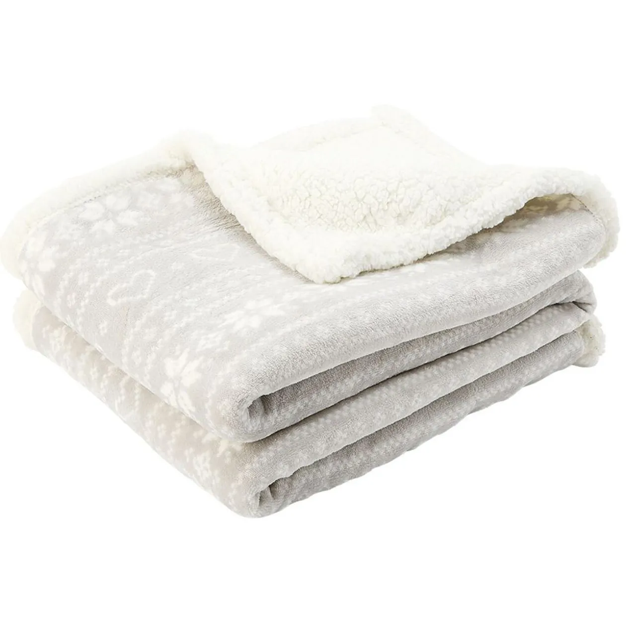 Plaid imprimé Noël flocon gris blanc 120x150 cm