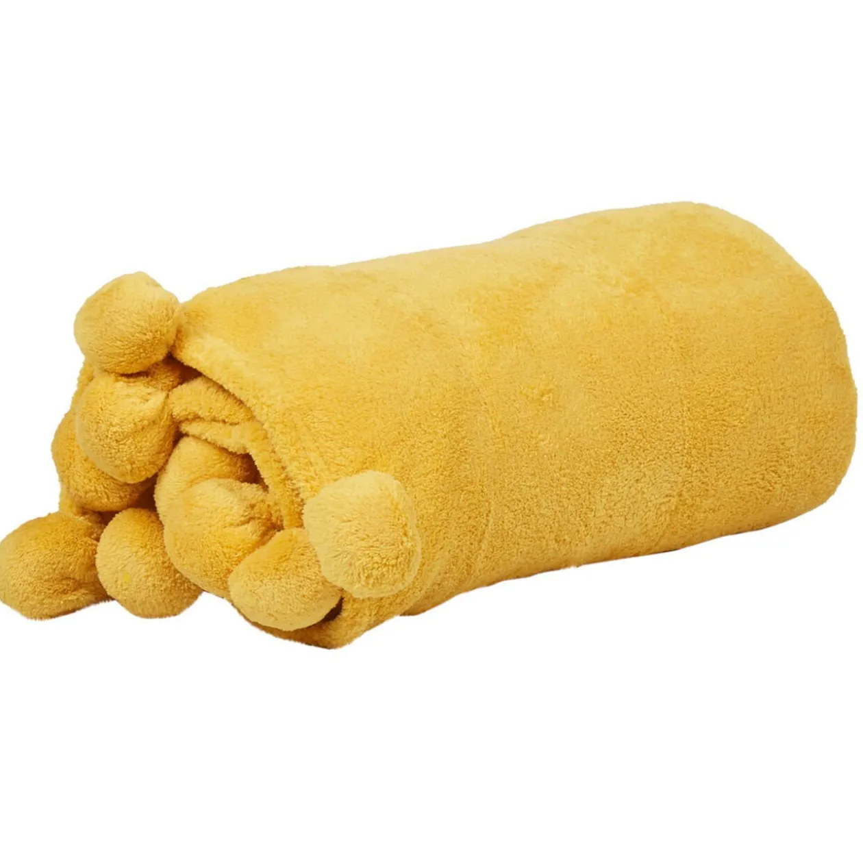 Plaid jaune moutarde uni à pompons