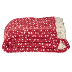 Plaid motif coeur en acrylique beige rouge