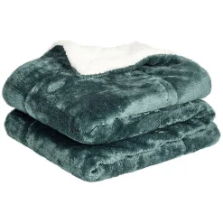 Plaid pilou pilou réversible vert et blanc 127x152cm