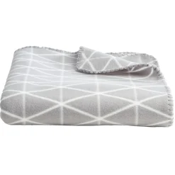 Plaid polaire à motif géométrique gris et blanc