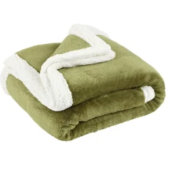 Plaid polaire imitation fourrure réversible vert et blanc