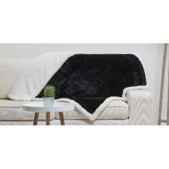 Plaid polaire réversible imitation fourrure noir et blanc