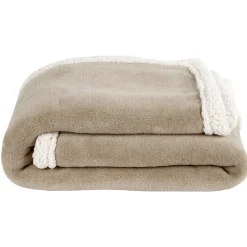 Plaid polaire réversible imitation fourrure taupe et blanc