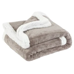 Plaid polaire réversible imitation fourrure taupe et blanc