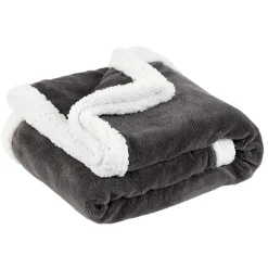 Plaid polaire réversible imitation fourrure gris foncé et blanc