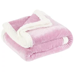 Plaid polaire réversible imitation fourrure rose et blanc