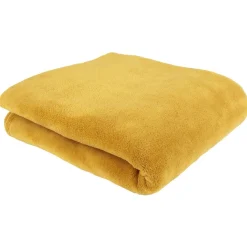 Plaid polyester 1 place uni jaune moutarde