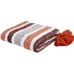 Plaid rayé à pompons