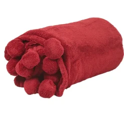 Plaid rouge lie de vin uni à pompons