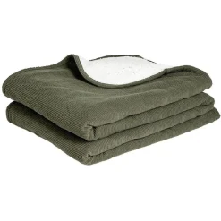 Plaid sherpa et côtelé vert 130x160cm