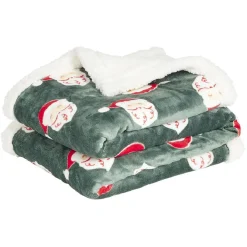 Plaid sherpa motif Père Noël rouge et vert 150x120cm