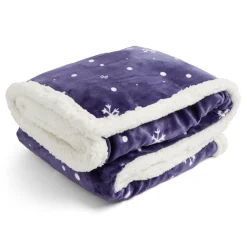 Plaid sherpa Noël flanelle motif flocon bleu et blanc 120x150cm