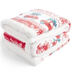 Plaid sherpa Noël motif traditionnel voiture rouge et blanc 120x150cm