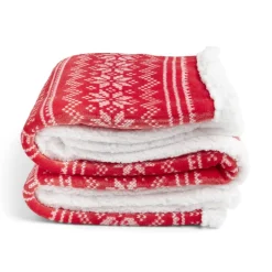 Plaid sherpa Noël motif traditionnel flocon rouge et blanc 120x150cm