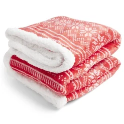 Plaid sherpa Noël motif traditionnel flocon rouge et blanc 120x150cm