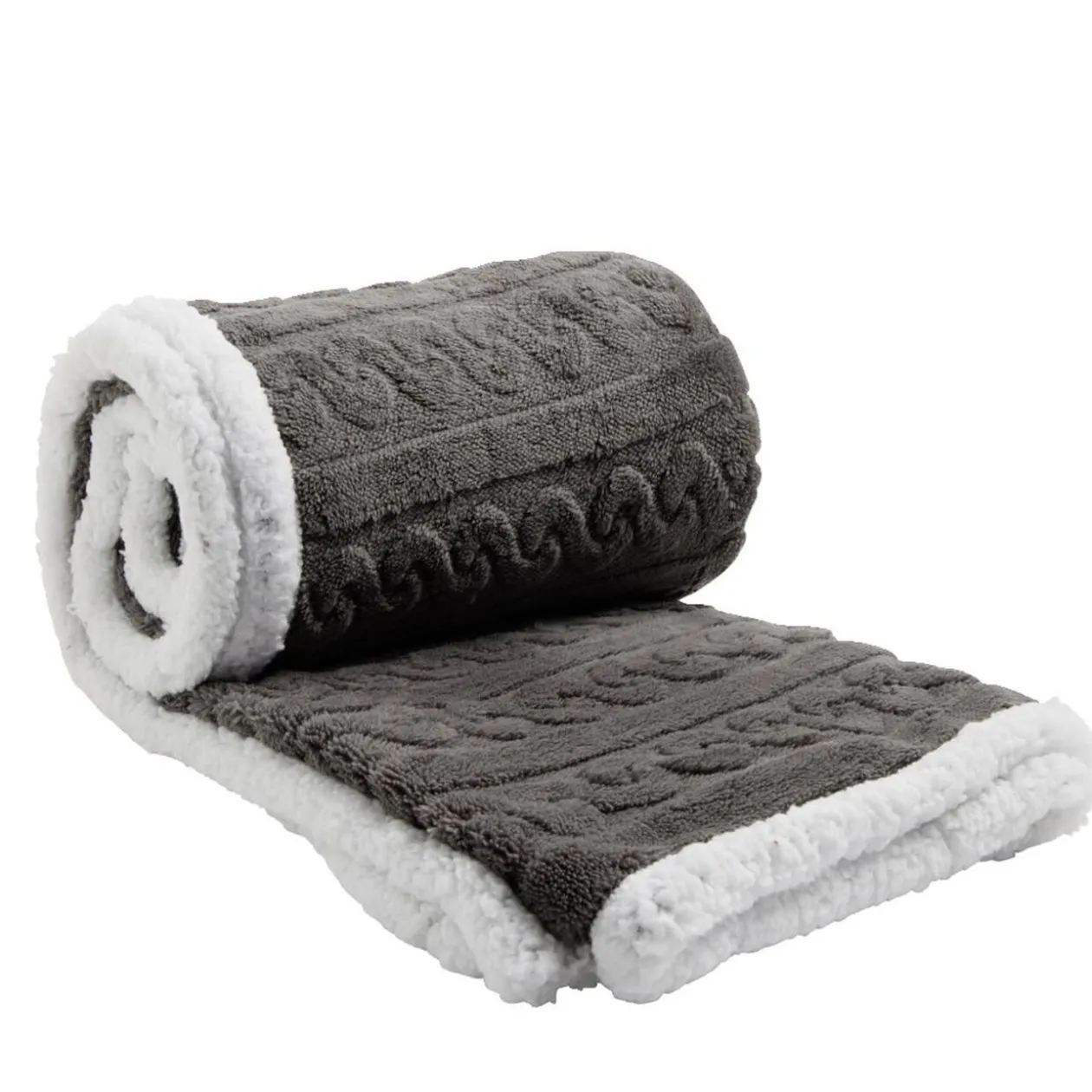 Plaid sherpa pilou pilou motif gris L130x160cm