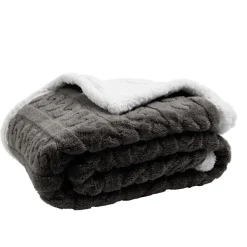 Plaid sherpa pilou pilou motif gris L130x160cm