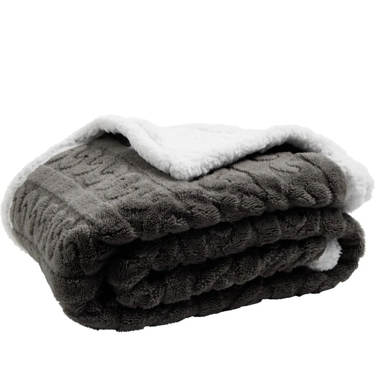 Plaid sherpa pilou pilou motif gris L130x160cm