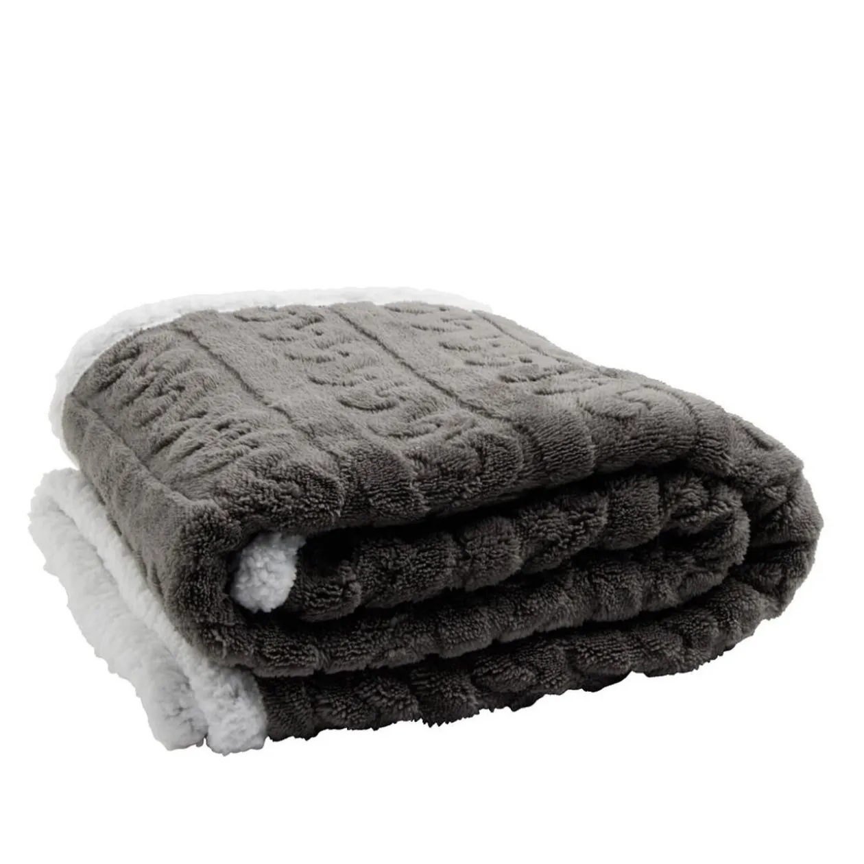 Plaid sherpa pilou pilou motif gris L130x160cm